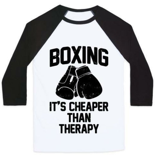 BOXING IT'S CHEAPER THAN THERAPY UNISEX CLASSIC BASEBALL TEE