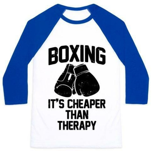 BOXING IT'S CHEAPER THAN THERAPY UNISEX CLASSIC BASEBALL TEE