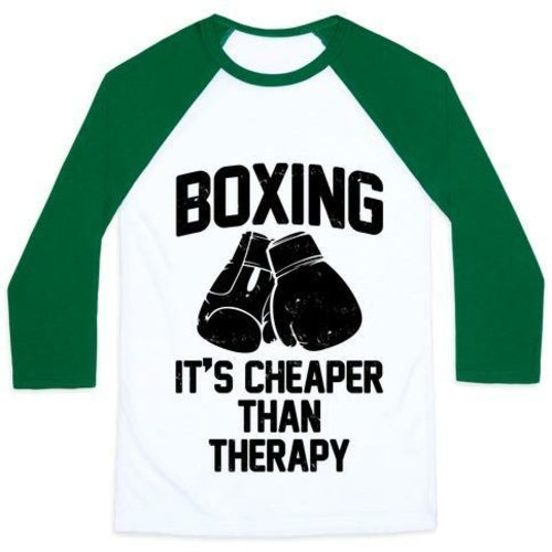 BOXING IT'S CHEAPER THAN THERAPY UNISEX CLASSIC BASEBALL TEE