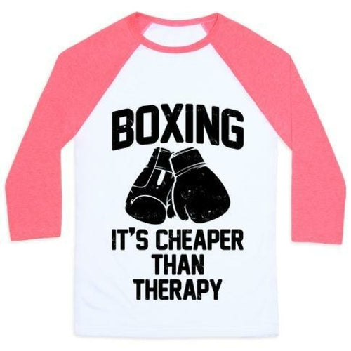 BOXING IT'S CHEAPER THAN THERAPY UNISEX CLASSIC BASEBALL TEE