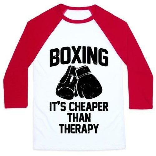 BOXING IT'S CHEAPER THAN THERAPY UNISEX CLASSIC BASEBALL TEE